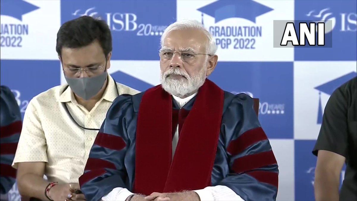 ANI's tweet photo. Telangana | Prime Minister Narendra Modi attends the celebration of the completion of 20 years of Indian School of Business (ISB) in Hyderabad. https://t.co/4x0go2nfbl