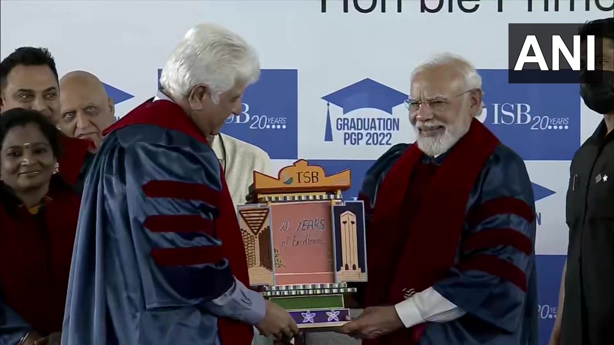ANI's tweet photo. Telangana | Prime Minister Narendra Modi attends the celebration of the completion of 20 years of Indian School of Business (ISB) in Hyderabad. https://t.co/4x0go2nfbl