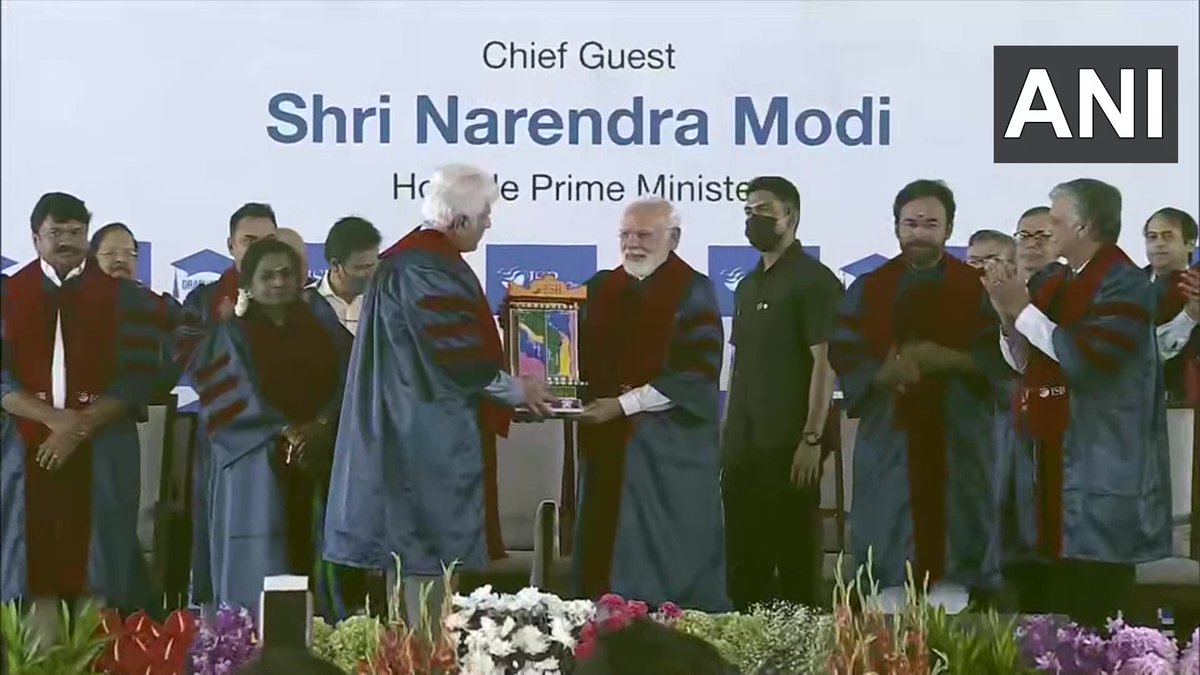 ANI's tweet photo. Telangana | Prime Minister Narendra Modi attends the celebration of the completion of 20 years of Indian School of Business (ISB) in Hyderabad. https://t.co/4x0go2nfbl