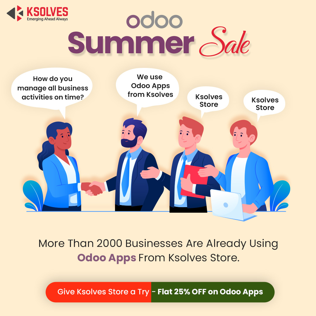 _Ksolves's tweet photo. Looking for the best Odoo ERP apps for your company? The Odoo Summer Sale is ON, get flat 25% Off on top-rated Odoo Apps by #Ksolves.
Tap the link to learn more:
Ksolves Store: https://t.co/Gn2OnKTZr9
Odoo Store: https://t.co/yO1LI6OPhD
#OdooSummerSale #odoostore #ksolvesstore https://t.co/X5spQnPeWw