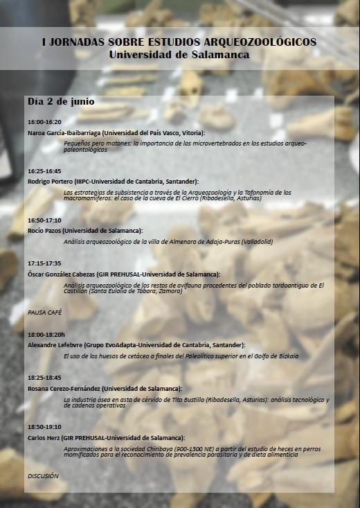prehusal's tweet photo. La semana que viene os esperamos en las "I Jornadas sobre Estudios Arqueozoológicos" organizadas por @DrEAF1974 🦌🐟🐀🐤🐩 en el marco del proyecto #PaleontheMove.
🗓️ 2-3 junio
🗺️ Salón de Grados de la Fac. @GeoHistoUsal 
#arqueología #arqueotwitter #zooarqueología https://t.co/BCSL0wQTQO