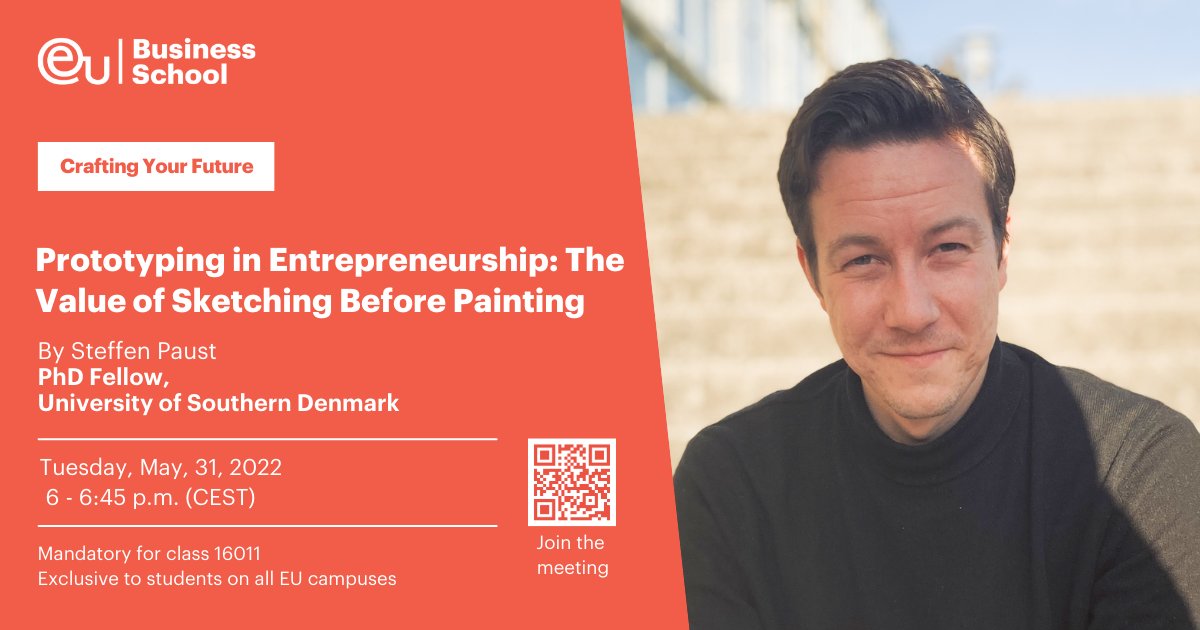 steffenpaust's tweet photo. Next week, I’ll be doing a #CraftingYourFuture talk on the value of sketching before painting with #prototyping for EU Business School students across Barcelona, Geneva, Montreux, and Munich. Thank you to @EU_group and @merbondal for the invitation and this great chance. https://t.co/QKYXueMzgY