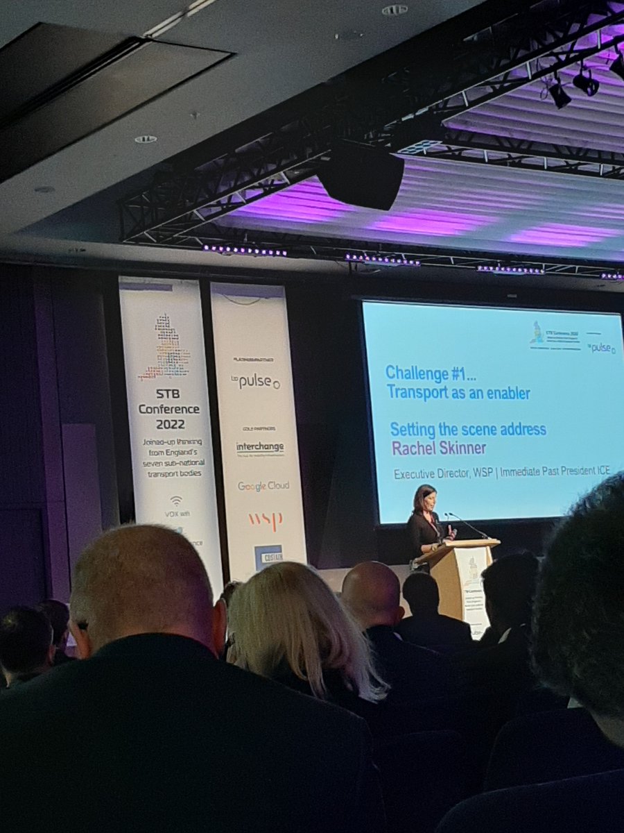 "Transport as an enabler". Rachel Skinner of WSP speaking at the #stbconference and setting the scene around decarbonisation. Good to be at the conferece at Vox Birmingham with <a href="/MariaGallucci14/">Maria Gallucci</a> @woodfines . Looking forward to hearing the presentations today.