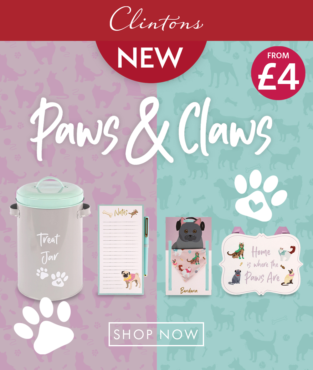 Introducing our brand new pet range, Paws &amp; Claws. Treat your special pooch or kitty to a lovely new treat jar, a trendy bandana or a cosy blanket.  #pets #CatsOnTwitter #dogsoftwitter 

clintonsretail.com/gifts/pet-gifts