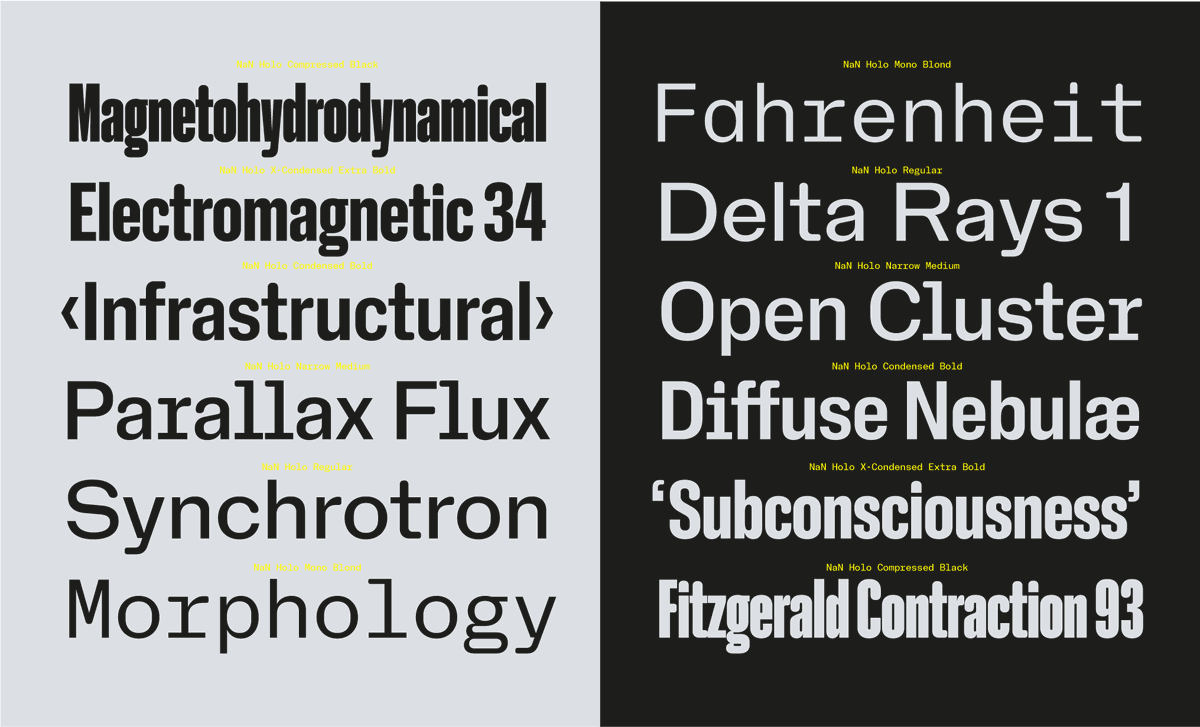 nan_xyz_'s tweet photo. 🤖 Bleep Bloop Bleep 🤖

The human-machine team is delighted to share the full launch of NaN Holo, our not-so-normal neo-groteskquke, expanded to 36 upright styles across 6 different widths. 

https://t.co/WQUxek6F0n https://t.co/qT6DTyVxij