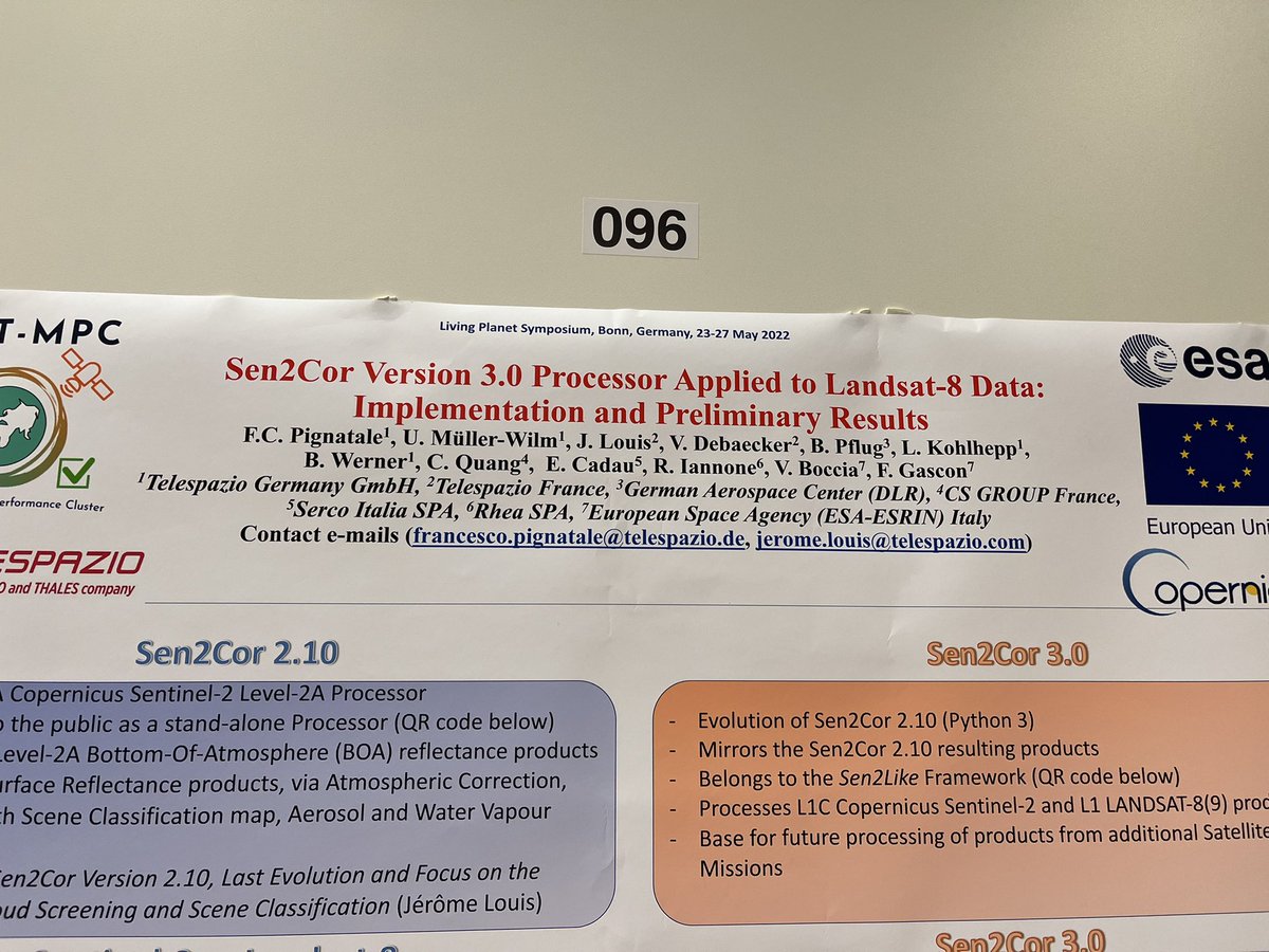 fcpignatale's tweet photo. We have a #poster today! Place #96 come around to learn more about #Sen2Cor 3! 😱 #lps22 #Sentinel2 #bonn #Landsat 8 #Copernicus #ESA https://t.co/QezGJfVFud