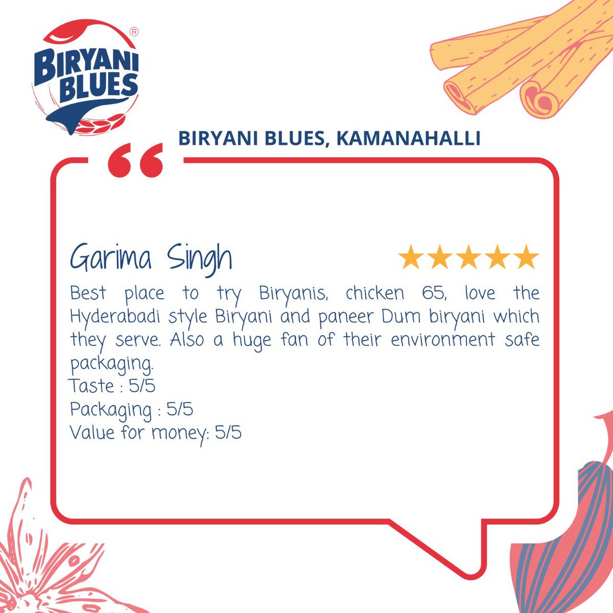BiryaniBlues's tweet photo. We thrived to take the taste of authentic Hyderabadi Biryani across. We feel grateful to be loved by our patrons. 

#customertestimonials #reviews #biryaniblues #biryanireview https://t.co/yM4VrrljIh