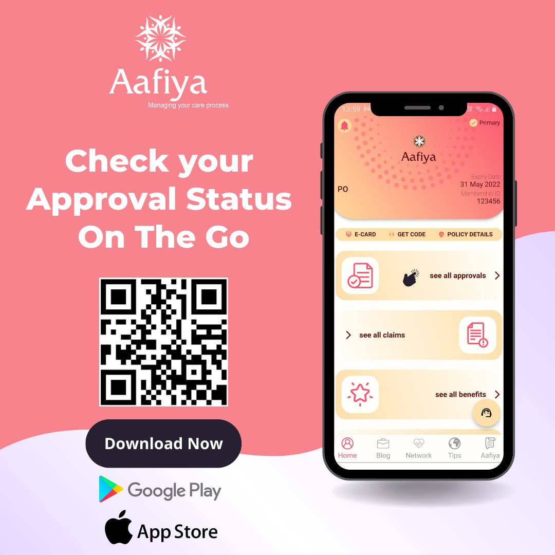 Download the #AafiyaMobileApp to keep a check on your medical claims at your convenience. 

Available on #GooglePlay &amp; #AppStore -->  onelink.to/zx7hwt

#MobileApp #NewFeatures #MedicalBenefits #ApprovalStatus #HealthInsurance #TPA #ServiceProvider #HealthInsurance