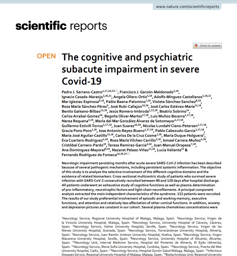 HUniv_Poniente's tweet photo. José Rubi Callejon #MInterna #HUnivPoniente #UNIP publica en @NaturePortfolio un estudio sobre el deterioro cognitivo y psiquiátrico subagudo en Covid-19 grave https://t.co/50laomea1m @saludand @Fprogresoysalud @IAVANTE_FPS https://t.co/MgAgyDVFXE