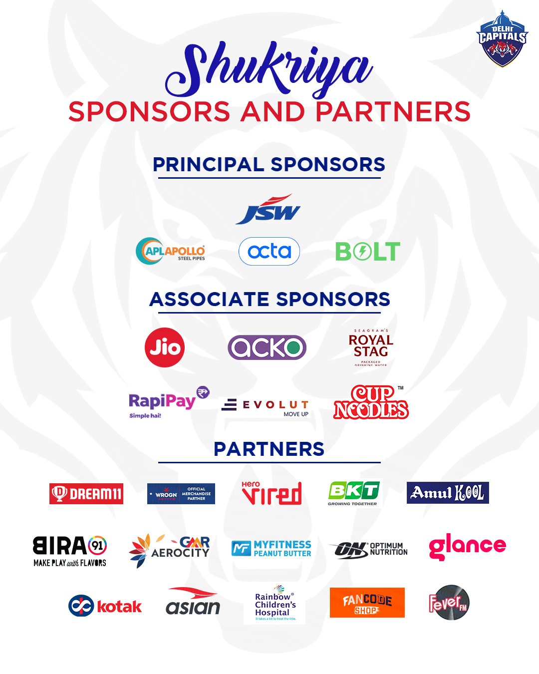 Delhi Capitals on Twitter: "A big thank you to all our sponsors and