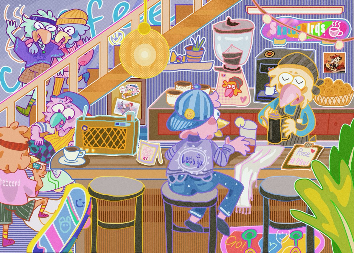 《SkaterBirds Cafe of rose》presented to you🌹

Honestly, it was such a wonderful idea. I couldn't control myself to drawing the picture in my imagination.

birds talking about skateboarding wonderful  coffee and gentle baristas...🍪
@SkaterBirdsNFT @Xi_web3  #Birdstogetherstrong