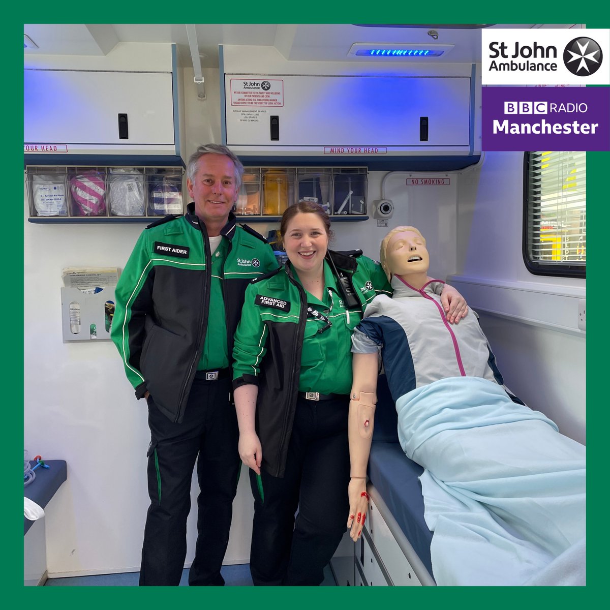 SJA_GM's tweet photo. Thank you for a great day on the radio @BBCRadioManc  and thank you for supporting us @ManCityCouncil  with the space to give live demonstrations. You can get involved or hear the launch of the campaign on BBC sounds via our link in bio.
#BBCSaveALife #SJASaveALife https://t.co/OzlyAMIKlX