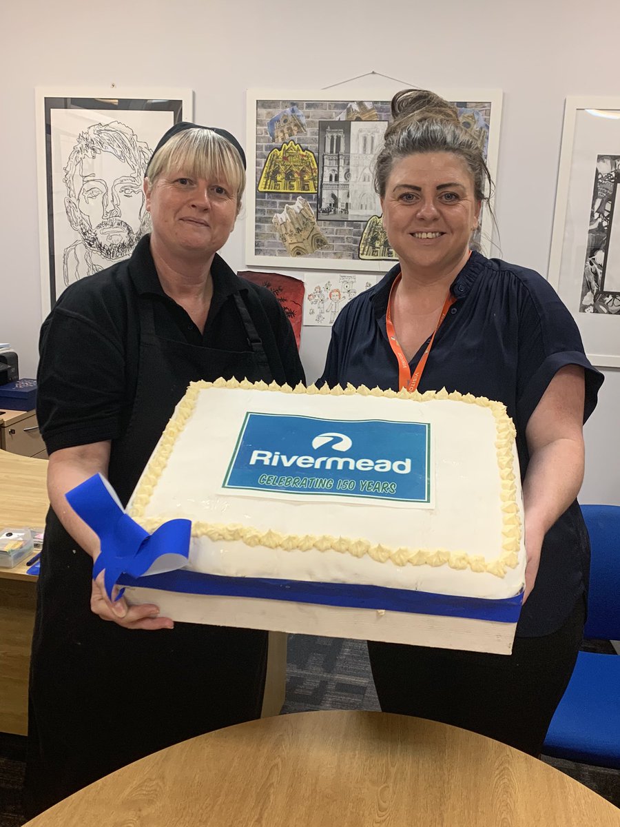 RivermeadCEO's tweet photo. Not only have @RivermeadSchool got Jubilee celebrations this week but are celebrating 150 years of the school history #ForgeLane #Rivermead. Thank you to our school chefs Carla and Penny for the surprise cake #celebrations #education #PlatinumJubilee #Team #ThankATeacherDay https://t.co/W1UTTpFcOH
