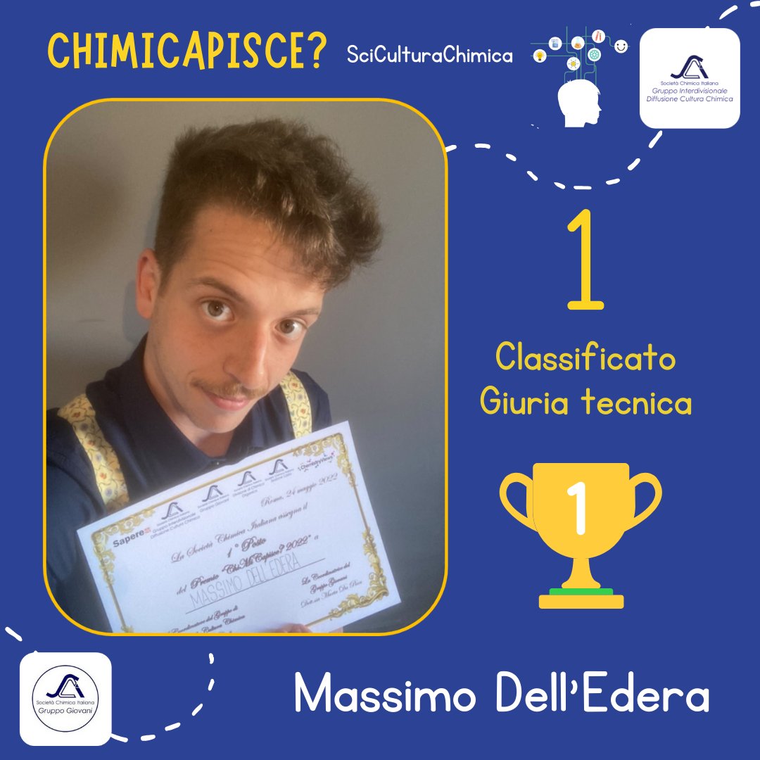 scicultura's tweet photo. Ecco il vincitore, eletto dalla giuria tecnica, del premio "Chimicapisce?" 2022!!

Massimo Dell'Edera
Laureato presso l’università degli studi di Bari in Chimica, PhD in Scienze chimiche e molecolari. 

Complimenti!👏👏👏 https://t.co/CnpC0FzKH9
