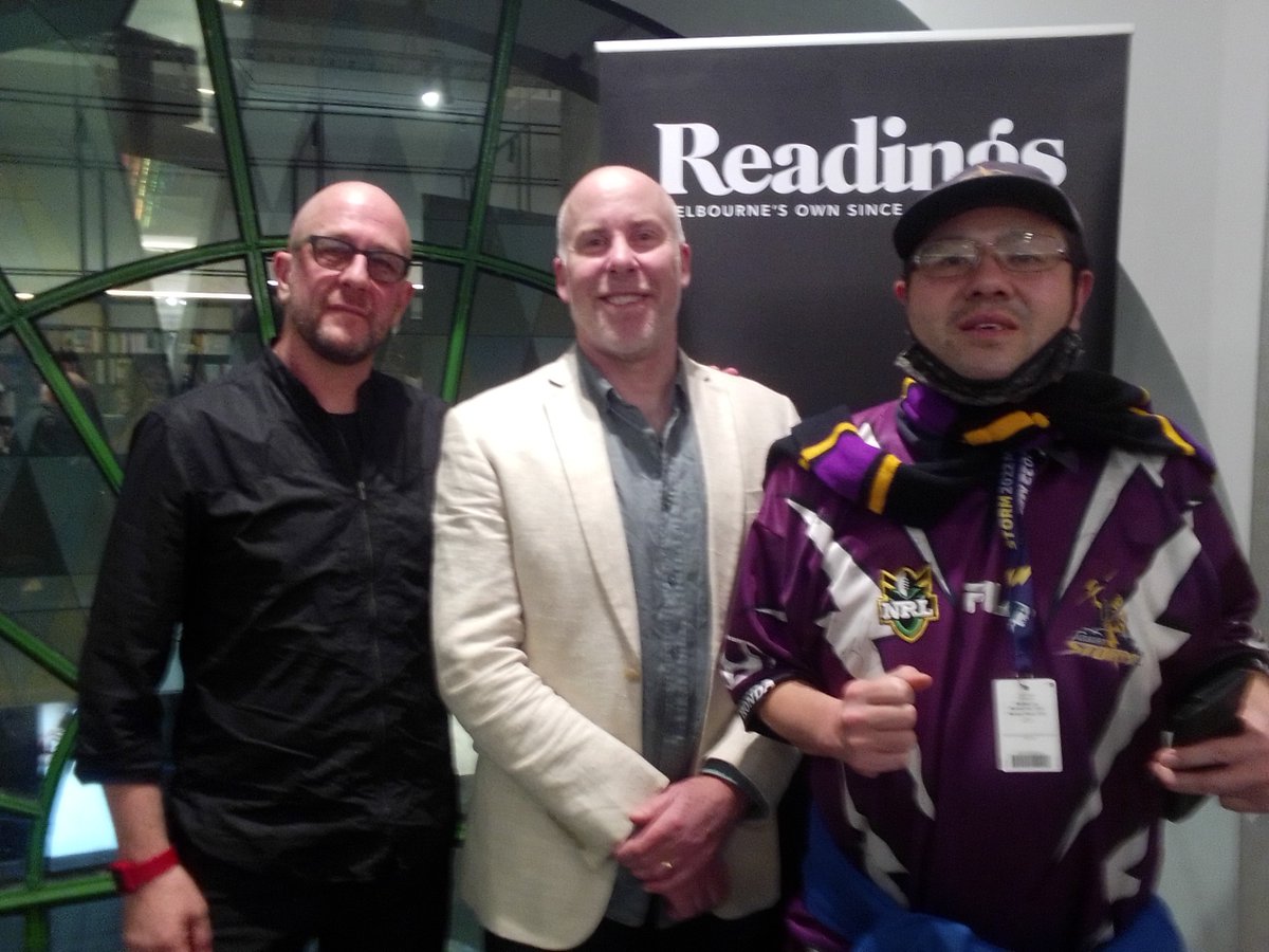 kennythedoosra's tweet photo. Thanks #matthewsleeth & @mbachelard editor @theage & @smh 4 coming & meeting U #newsandweather 2nite @ReadingsBooks @EmporiumMelb 2nite in @storm b4 going 2 @AAMIPark #nrlindigenousround #nrlstormmanly 2nite it was gr8 meeting U there GO STORM! #readingsbooks #ridethestorm. https://t.co/6xiQ5btKn7