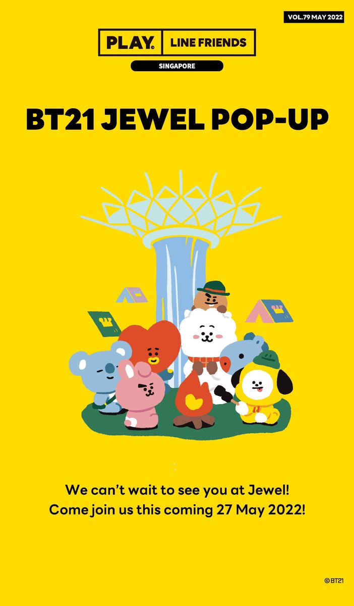 BANGTANSG's tweet photo. [INFO] 220526 BT21 JEWEL POP-UP at SINGAPORE JEWEL CHANGI AIRPORT! 😍

Coming soon on 27 May 💜 

More fun things happening there, so head down to see and experience yourself. 
Enjoy Armys! 🤗💜 https://t.co/0TJGLAumhX