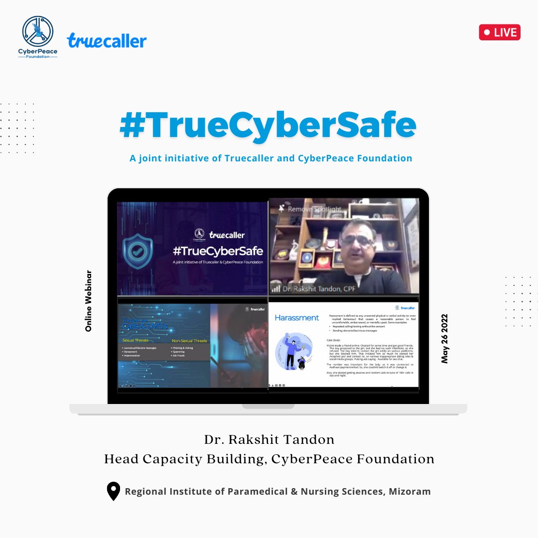 cyberpeacengo's tweet photo. ๐ดLIVE: Dr. Rakshit Tandon, Head Capacity Building - #CyberPeaceโฎ๏ธ conducting #TrueCyberSafe session at #RIPANS, #Mizoram empowering netizens against #CyberFraud. ๐
#CyberSecurity #Empowerment https://t.co/O8pzhnXBgP