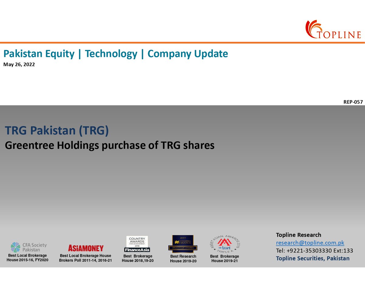 toplinesec's tweet photo. TRG Pakistan (TRG): Greentree Holdings purchase of TRG shares
#PSX #KSE100 #FrontierMarkets #EmergingMarkets #Topline #Pakistan #PakistanStockExchange #Tchnology #TRG #GREENTREE
For Full Report
https://t.co/fpNEzsheO8 https://t.co/HMsSDf5Rev