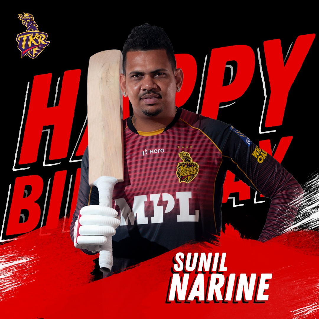 TKRiders's tweet photo. The wizard of Trinidad🇹🇹 turns 3️⃣4️⃣ today! #TKRFamily, join us in wishing @sunilnarine24 a very special birthday🎉 https://t.co/qdkAScG4ZL