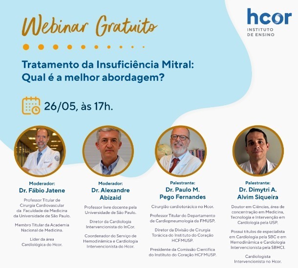 DocMeetings_CAR's tweet photo. Tratamento da Insuficiência Mitral: Qual é a melhor abordagem?
hcor
5/26/22, 5:00 PM GMT -3

Fábio Jatene
@DrAlexandreAbiz 
Paulo M. Pego Fernandes
@dimysiqueira 

https://t.co/oteYkvsVnA 

Check it out, link in BIO.👆

#webinar #webinars #cardiology #cardiologia #médico #médica https://t.co/JAJUK4Lq0i