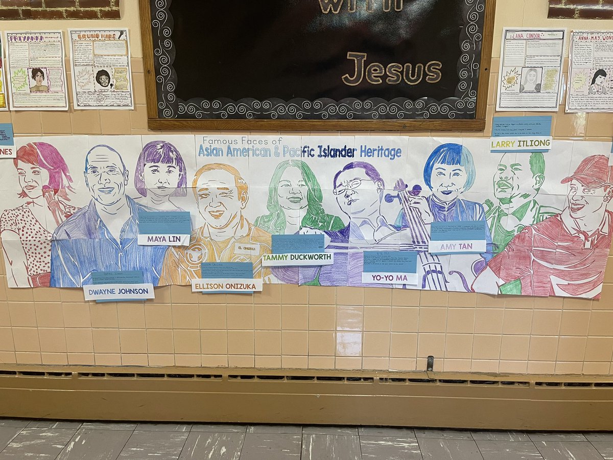 SacaMrs's tweet photo. #AAPI #saca My 6th graders in Sonyc helped to create this banner for AAPI month! My 7th graders did mini biographies on some popular AAPI individuals! https://t.co/5EnvNaqq9d