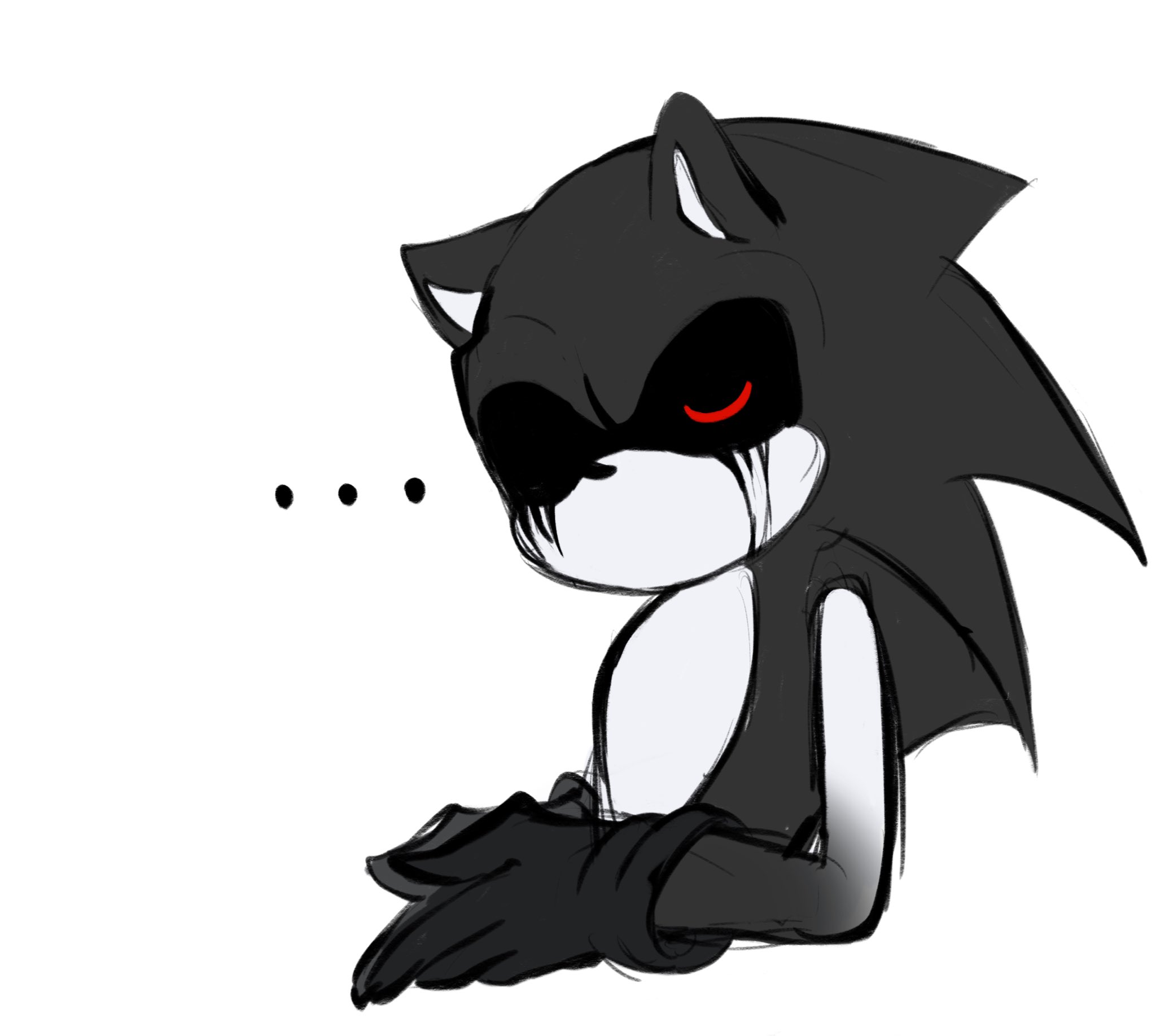 Illustration of a sad sonic exe in a grey landscape