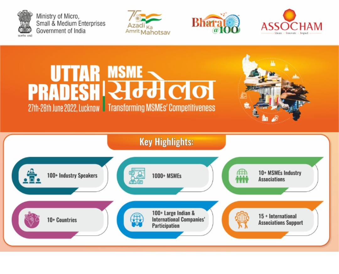 ASSOCHAM4India's tweet photo. #ASSOCHAM is elated to organise the UP #MSME सम्मलेन to promote MSMEs &amp; policies for the segment.

Joining us in the session will be:
- 10+ Countries 
- 100+ Industry Speakers
- 1000+ MSMEs
- YOU!

Join us:
🗓️: 27-28 June 
📍: Lucknow, UP https://t.co/wduyhpHTmQ