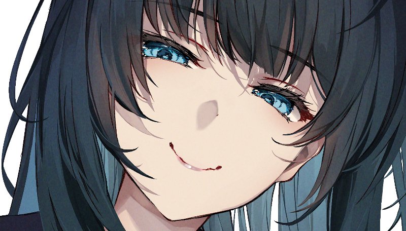 1girl solo smile blue eyes black hair white background looking at viewer  illustration images