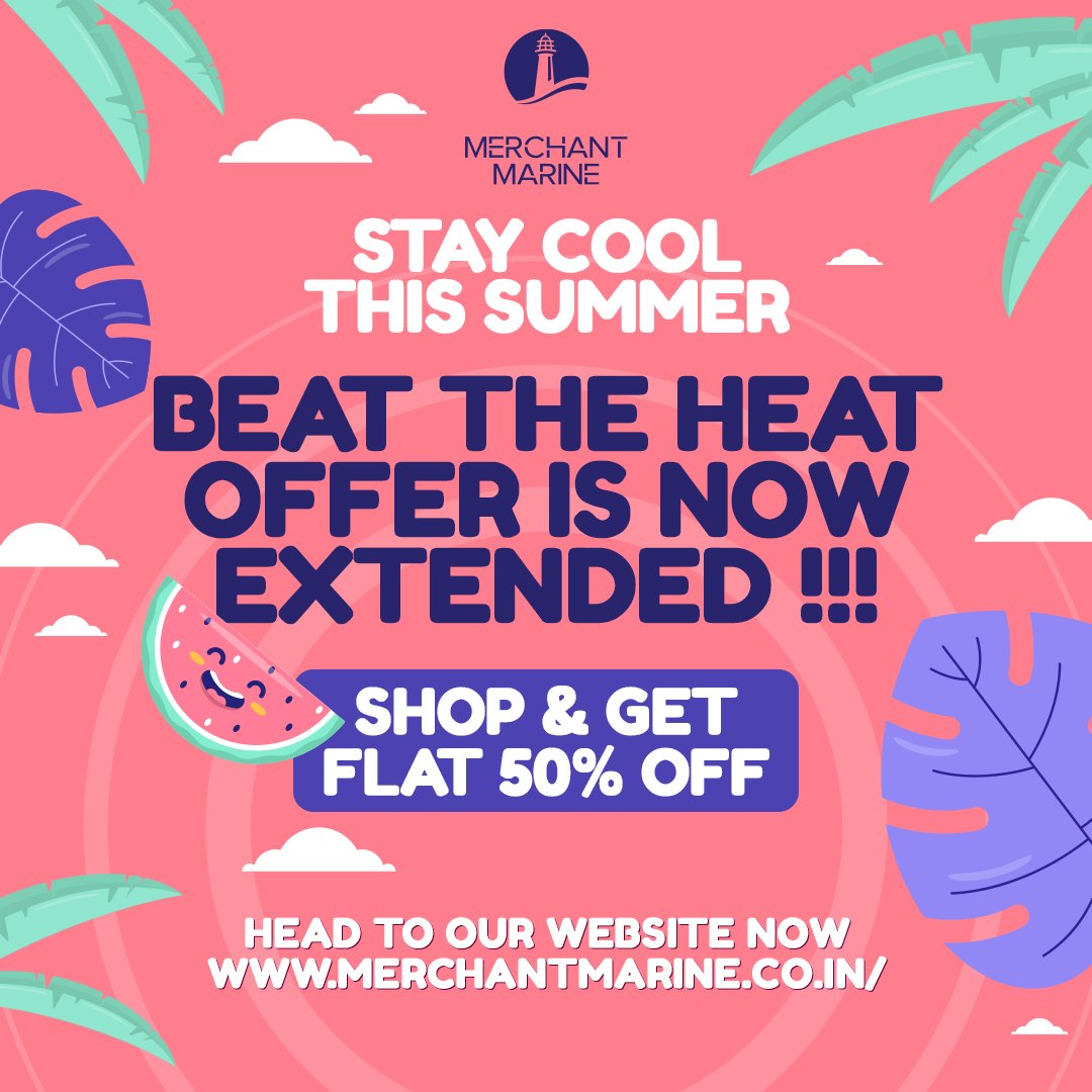 We are extending the Offer!!!!
#BeatTheHeat with Merchant Marine.
Flat 50% off on our stylish summer collection.
Offer valid till 30th May. 
merchantmarine.co.in

#MerchantMarine #menswear #mensclothing #menstyle  #summerfashion #summervibes #menscollection #Summeroffers