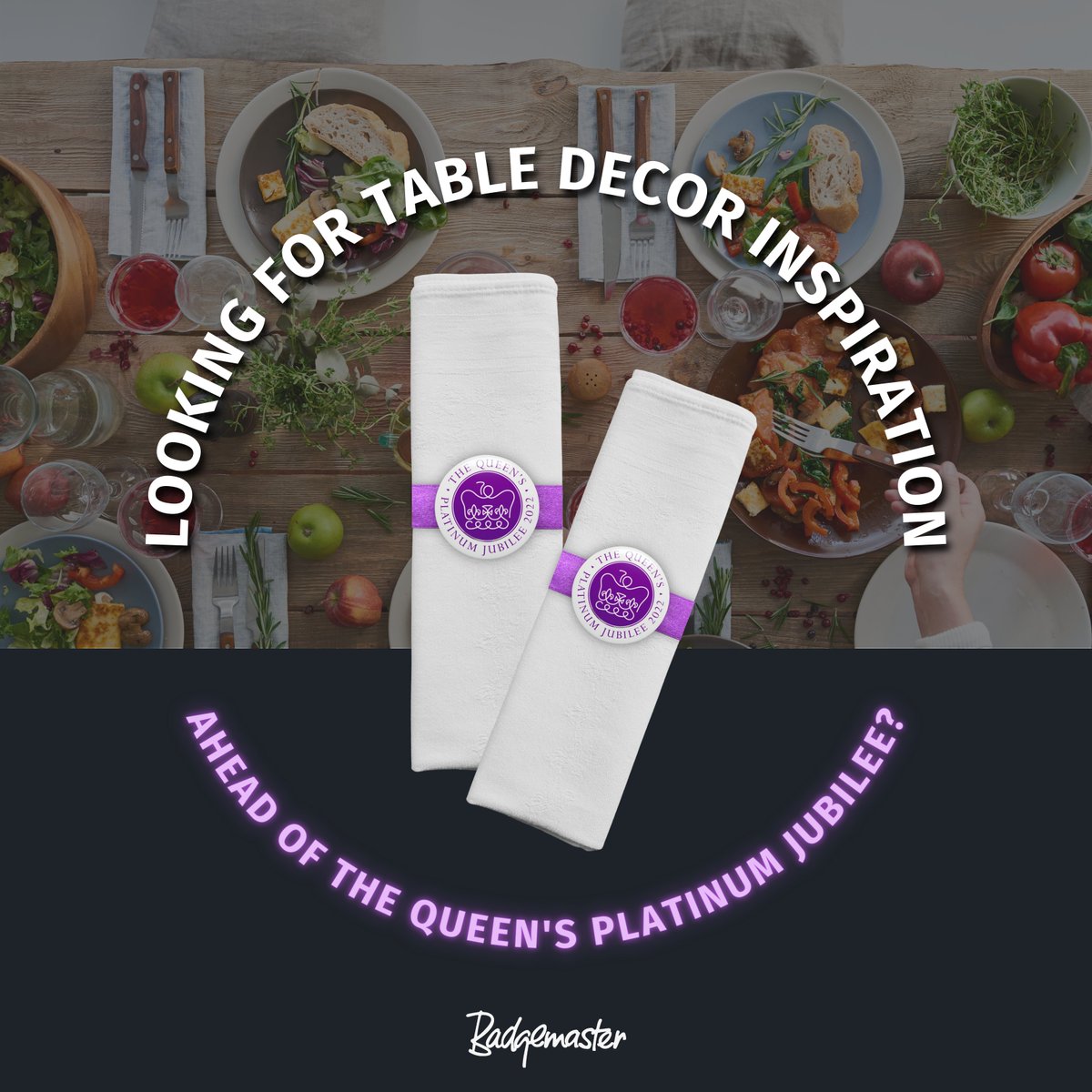 badgemasterltd's tweet photo. As seen in use by one of our lovely customers, our Queen’s Jubilee button badges make a simple yet effective touch to a jubilee themed table arrangement ✨ #thequeensjubilee #hm70 #celebrations #tablearrangements #tablelayout #party #events #eventplanning #PlatinumJubileePageant https://t.co/DdteStbZ5J