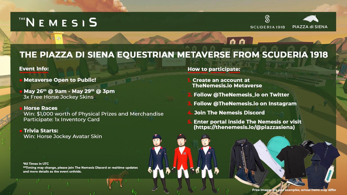 Nemixar's tweet photo. Have a 👀 at the infographic attached for all the exciting events we are hosting for #piazzadesiena! Some serious prizes to be won to the tune of over 1K in value!
🗣Special shout out to @Sportequestri, @Coninews, @kevinstaut, @scott_brash & #MartinFuchs!
🏇🏻🏇🏻🏇🏻🏇🏻🏇🏻🏇🏻🏇🏻 https://t.co/AgJ46mJasl