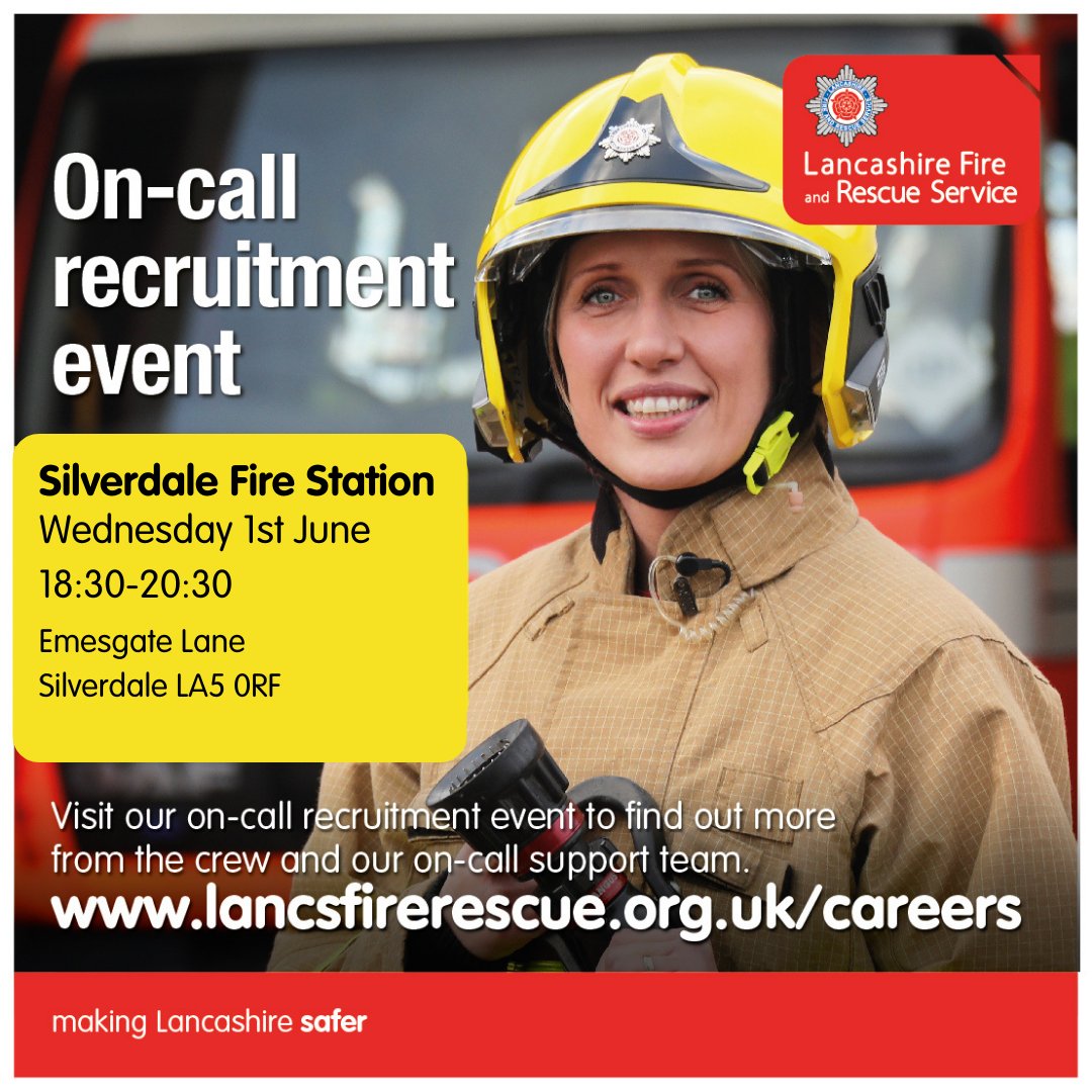 Interested in becoming an On Call Firefighter? Want to help your community? Come and have a chat to the crew at Silverdale <a href="/LancashireFRS/">Lancashire Fire & Rescue Service</a> <a href="/Silverdale_Fire/">Silverdale Fire</a>