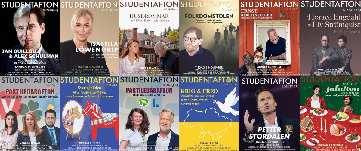 MRefoi's tweet photo. Årets Studentaftnar! Här ryms kultur, politik, samhälle, livsåskådning m.m. Samtliga går att se här: https://t.co/m5BvygKOLY https://t.co/Fvah9UhQPJ