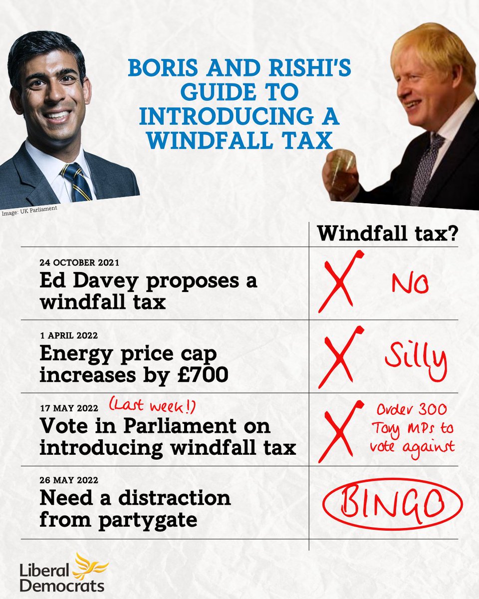 7 months ago <a href="/EdwardJDavey/">Ed Davey</a>
called for a windfall tax. Conservatives said no and have resisted the idea ever since while more and more people have been dragged into poverty.