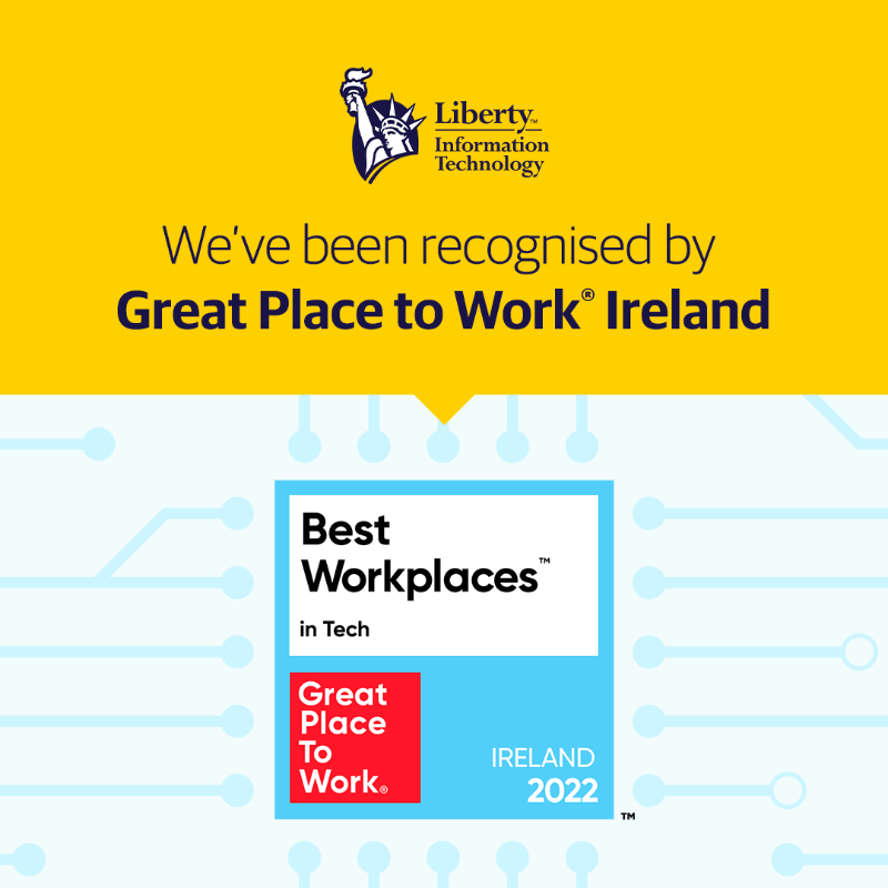 Liberty_IT's tweet photo. We’re thrilled to be recognised by @GPTW_Ireland as one of Ireland's Best Workplaces™ in Tech this year.
It’s our people that make us great. Learn about our culture and explore opportunities to join us: https://t.co/RnQF1zsvX9
#BestWorkplacesinTech22 #BWTech22