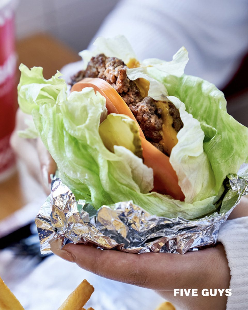 On a keto diet? No worries, we have bunless options.🥬🥬
______________

#fiveguysbe #fiveguys #burgers #fries #combo