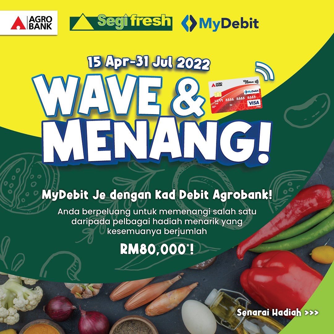AgrobankMY's tweet photo. MyDebit Je dengan Kad Debit Agrobank dan anda berpeluang untuk memenangi salah satu daripada pelbagai hadiah menarik yang ditawarkan dengan jumlah keseluruhan hadiah adalah bernilai RM80,000*!
 
Kempen Wace &amp; Menang adalah bermula dari 15 April sehingga 31 Julai 2022. https://t.co/Aff9WuDJoa