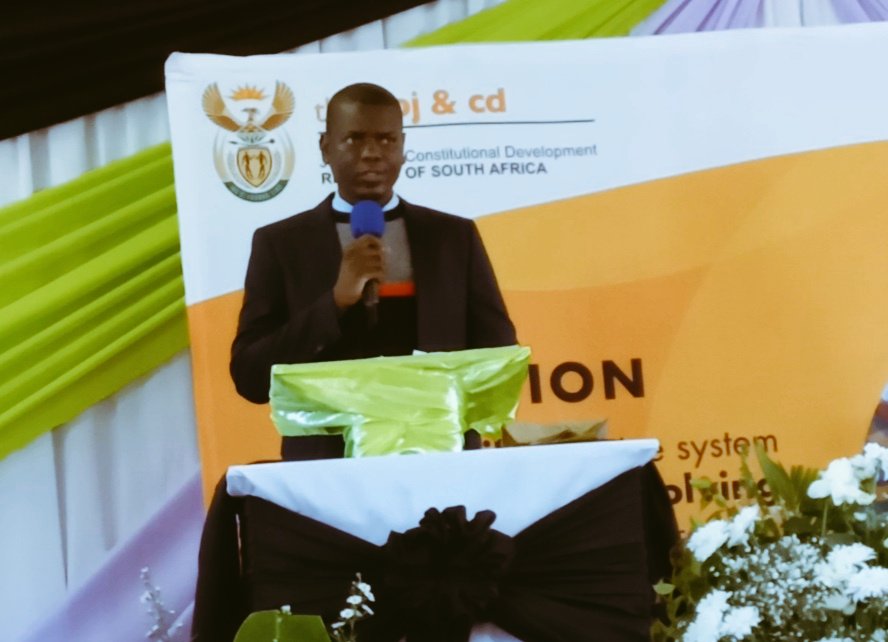 DOJCD_ZA's tweet photo. Justice and Correctional Services Minister @RonaldLamola delivers the keynote address at the handover ceremony of the exhumed remains of PAC's Notimba Bozwana and Bonakele Ngcongolo https://t.co/gFmy1FYRQJ