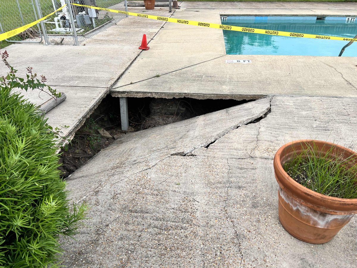 FoundationPros's tweet photo. Don’t let this happen to your pool deck! Uneven joints, cracks, and elevation changes are all signs of a bigger problem. Stabilizing is cheaper than replacing. Call today for an inspection. #foundationpros #pooldeckrepair #floridaisourfoundation #foundationrepair https://t.co/iks4tv9oQl
