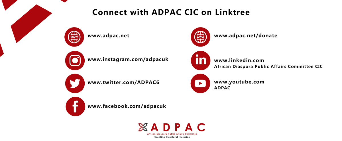 ADPAC6's tweet photo. Connect with ADPAC CIC on Linktree and engage with us to improve structural inclusion for the 2,457,549 British African & African-Caribbean populations.
https://t.co/XU5AepvuSw
#WeMatter
#Powernomics
#ADPAC https://t.co/uU8af77XvS