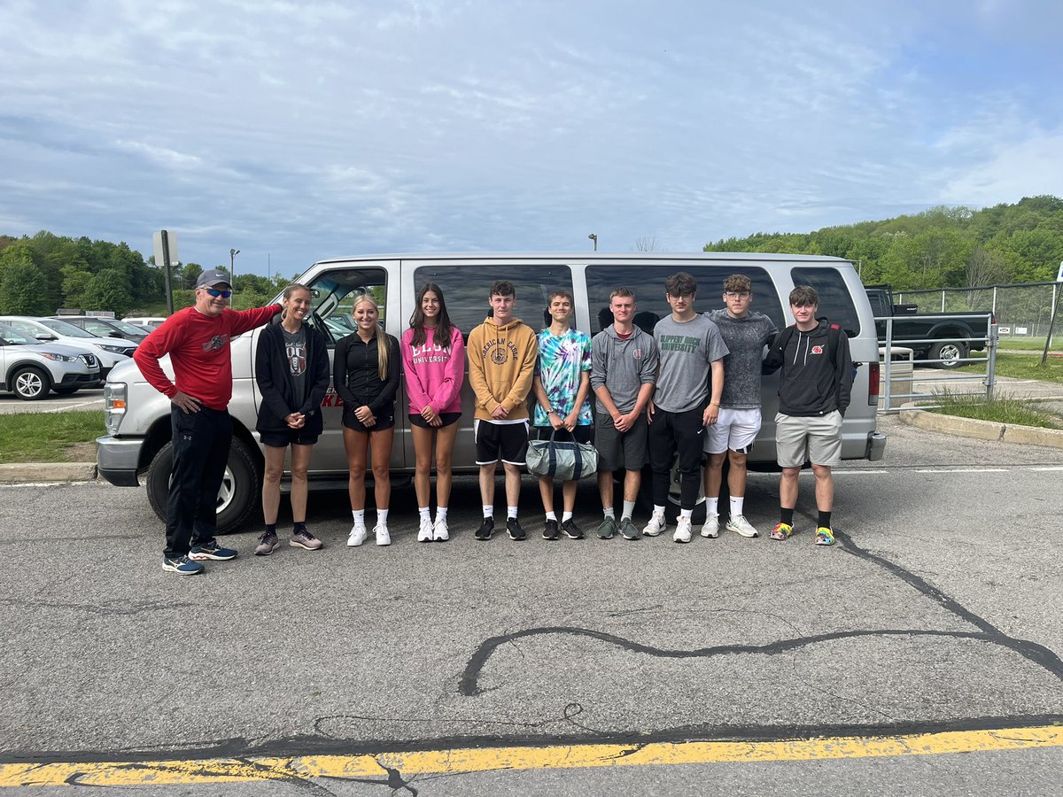 And they are off to the PIAA Track and Field Championships at Shippensburg U!  Best of Luck Gianna Bedel, Julia Cofarro, Tom Tedesco, Tyler Arblaster, Sam Schwartz, Viktor Zahn, Ethan Folmer and Brendan Earl!  TCB 👍🏻🍀❤️🤍