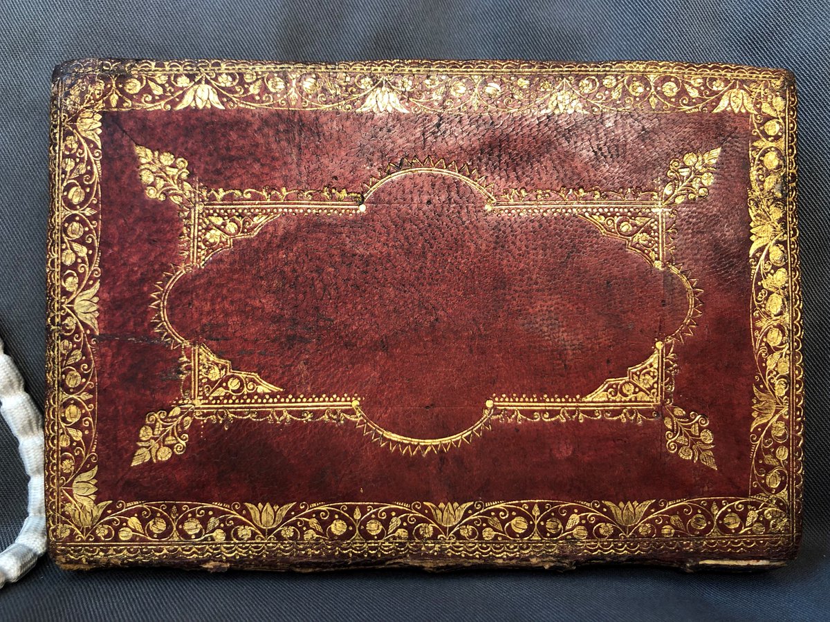 lampallib's tweet photo. This beautiful book is from the late 17th century, when this style of gilt framed binding was popular. We particularly enjoy the large tulip design in the border. 🌷 (A61.4/H18) #FineBindingFriday #rarebooks https://t.co/JiI6YmzpdI