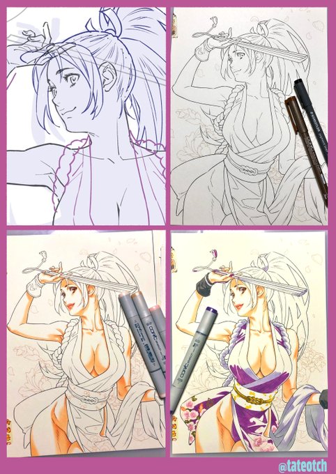 (略)置かせてシリーズ/KOF 舞
逆に下書き工程が少ないパターン。カゲ色→ベース色のあと、ボケてしまったエッジ部分やさらに暗くしたいところをもう一度カゲ色で塗ってます 