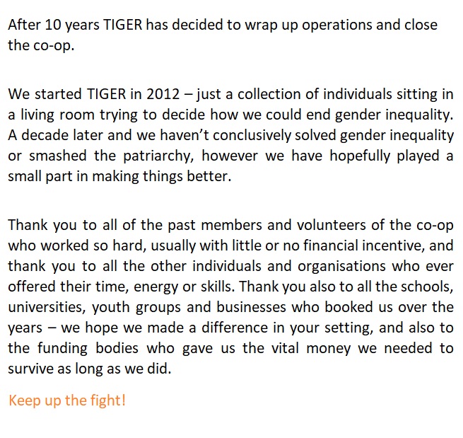A sad announcement from TIGER