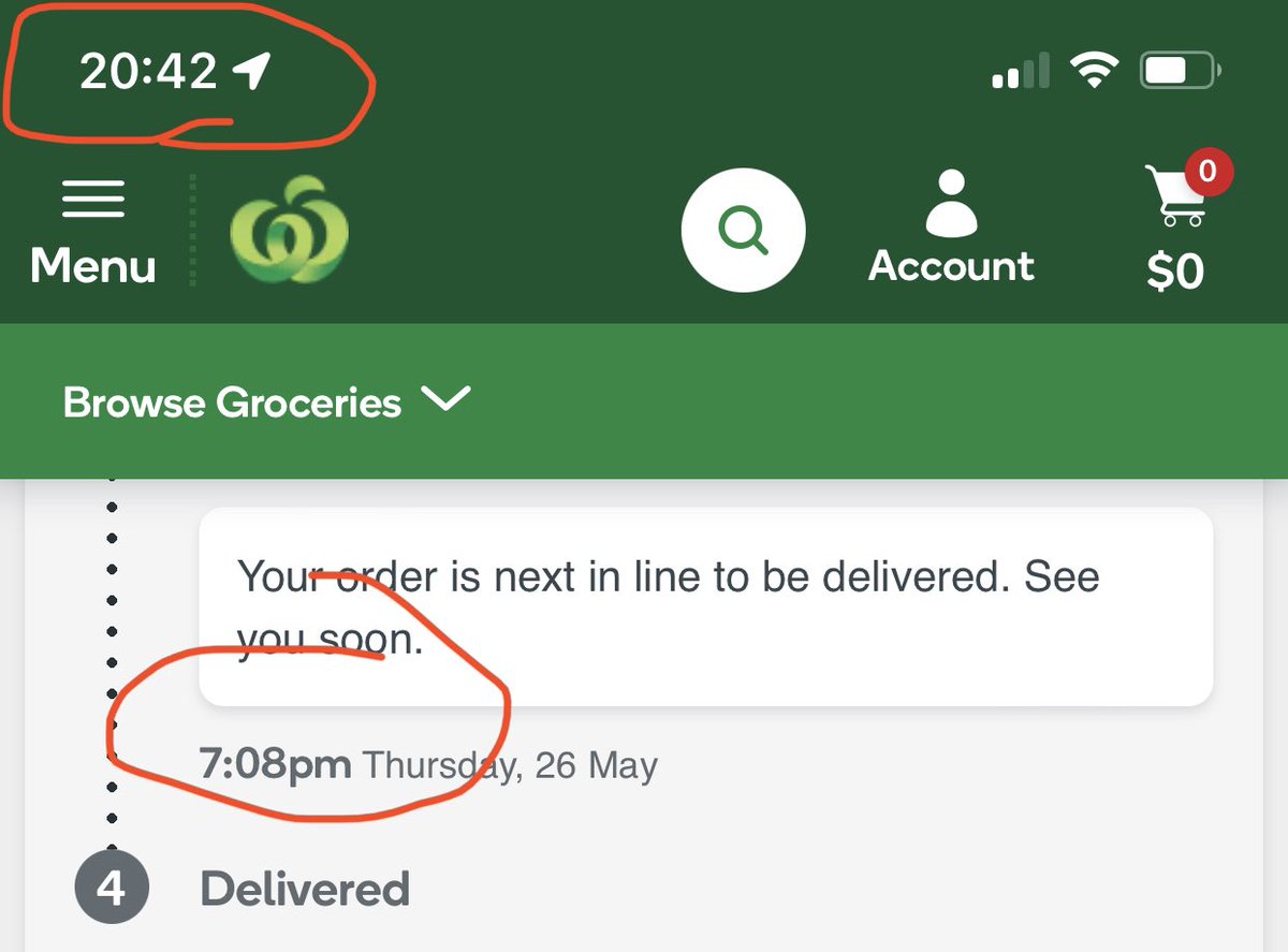 altanone's tweet photo. Holy cow @woolworths , maybe don’t send a next in line notice unless I’m actually next in line? I know I know, driver safety, traffic, etc. I get it. So maybe don’t send it until it’s actually close by? https://t.co/dervd7rrQz