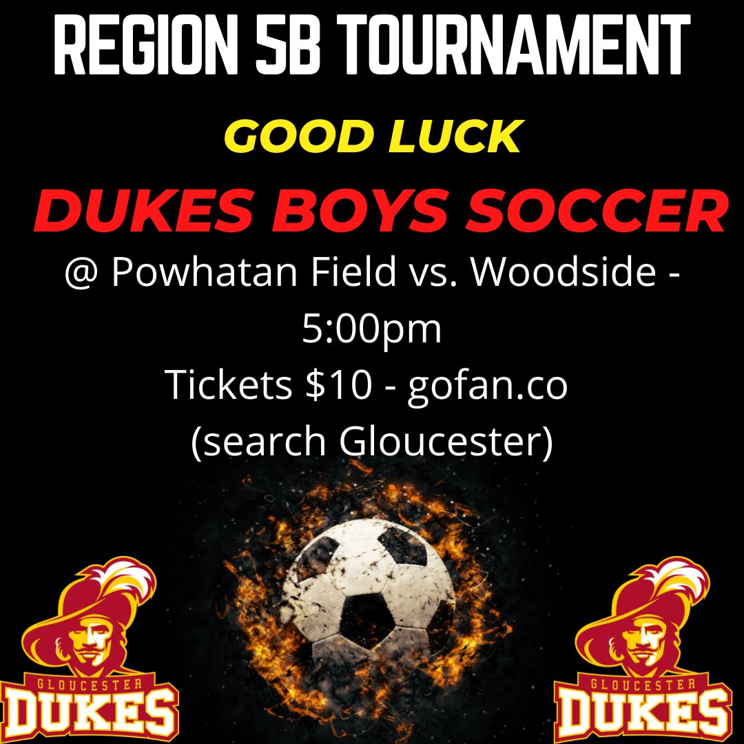 GHSDukes's tweet photo. Good Luck Boys Soccer - today 5/26 - 5pm tickets through https://t.co/hCPixNK9SU only ❤️⚽️💛 https://t.co/RffdFMxJNh