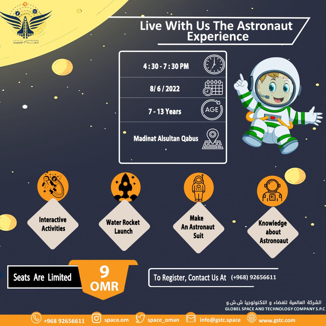 spaceomedu's tweet photo. Global Space and  Technology Company provide      

 (Workshop educational &amp; leisure in space science) 🛰👨🚀

  Now , register your sons to learn and enjoy with us 

For  Registration : 
92656611

#workshops_space #education #workshop #Space https://t.co/scMy0bmh5Z