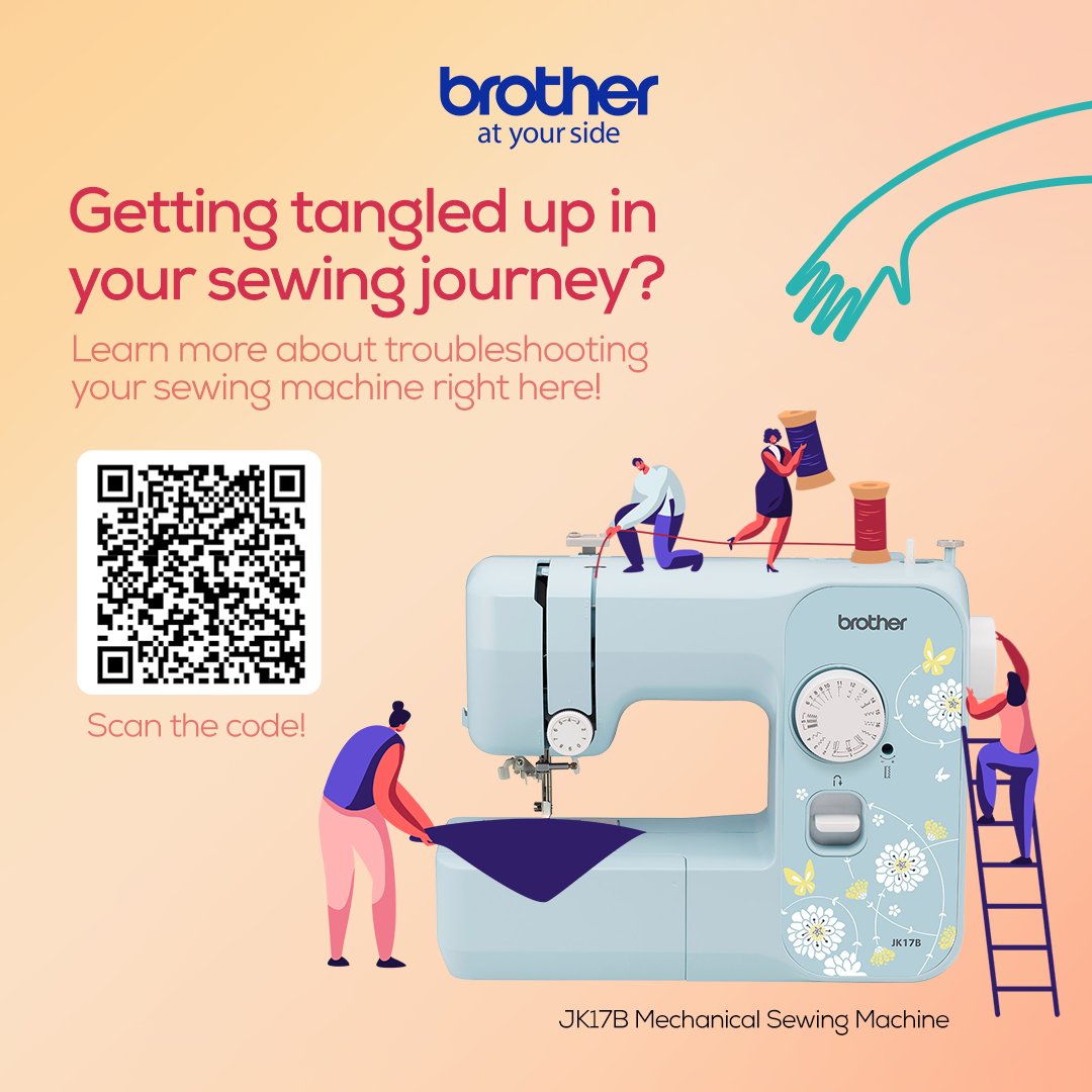 Whenever you get caught in some knots and tangles in your sewing journey, #BrotherGotYou with some troubleshooting advice! Scan the code and get quick fix tips for your sewing machine with our special FAQ guide.