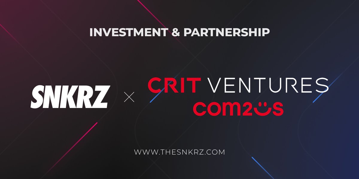 theSNKRZ's tweet photo. 🤝Investment &amp; Partnership Announcement🤝
👟SNKRZ X CRIT VENTURES (COM2US)♥️

Crit Ventures and Com2uS, a group affiliate, together with SNKRZ will actively work to build a global #MoveToEarn metaverse platform. https://t.co/Zd7k5xphog