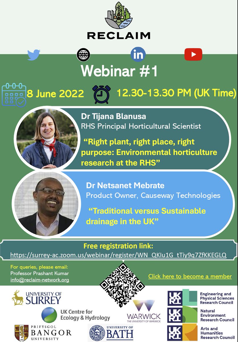 reclaim_network's tweet photo. We are pleased to introduce you to our #Speakers for #RECLAIMWebinarSeries - #FirstWebinar from #RHSWisley - join us to learn about the #rightplants and & #sustainabledrainage. Watch out for #SecondSpeaker Free registration: https://t.co/tRSHEwF8i4 https://t.co/ygELxEavvf